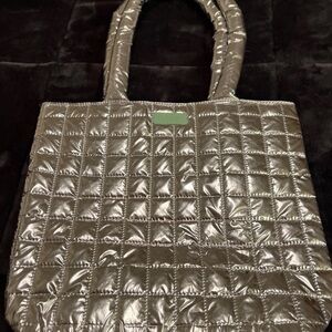 Clinique Makeup Shopping Shoulder Tote Bag - Silver Strip - NEW!